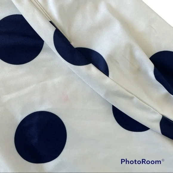 ELFIN White And Blue Polka Dot 50s Style Long Sleeve Midi Pin Up Bow Dress - Picture 8 of 9